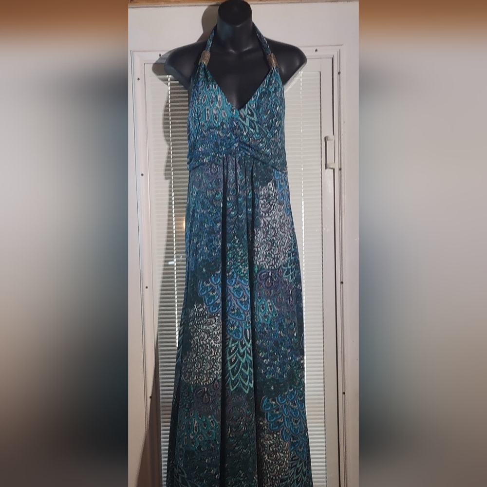 Cristina Love Blue and Green Paisley Dress Sz L